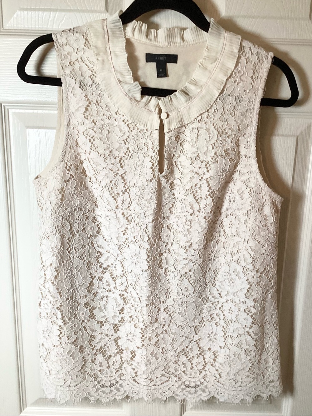 J. Crew Cream Lace Ruffle-Neck Sleeveless Top - Medium
